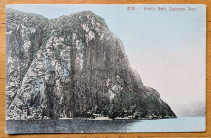 1910s Trinity Rock, Saguenay River, Canada Postcard - Hand-Tinted Postcard - Antique Color Lithograph Trinity Rock Canadian Postcard