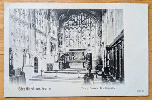 1900s Trinity Church, The Chancel, Stratford-on-Avon Postcard - Peacock Brand Postcard - Antique Stratford upon Avon English Postcard