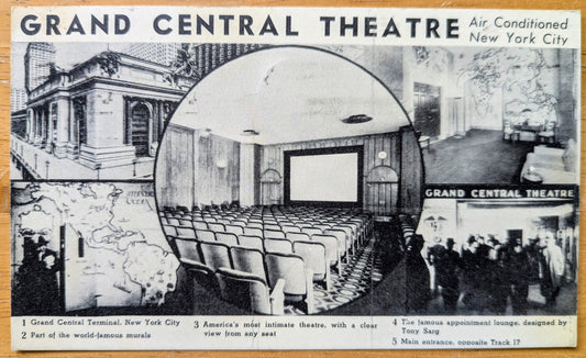 1937 Grand Central Theatre Multiview New York City Postcard - Vintage Grand Central Postcard - Antique Photograph NYC Theatre Postcard