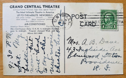1937 Grand Central Theatre Multiview New York City Postcard - Vintage Grand Central Postcard - Antique Photograph NYC Theatre Postcard