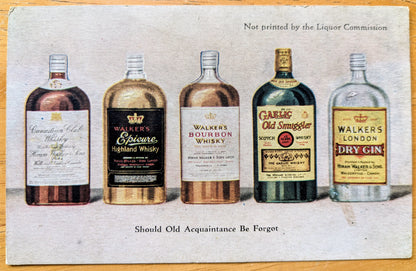 1930s Should Old Acquaintance Be Forgot Liquor Advertisement Postcard - H. Walker & Sons Ad - Antique Post-Prohibition Alcohol Postcard