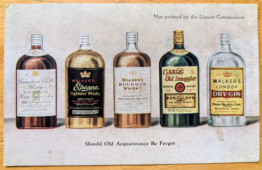 1930s Should Old Acquaintance Be Forgot Liquor Advertisement Postcard - H. Walker & Sons Ad - Antique Post-Prohibition Alcohol Postcard