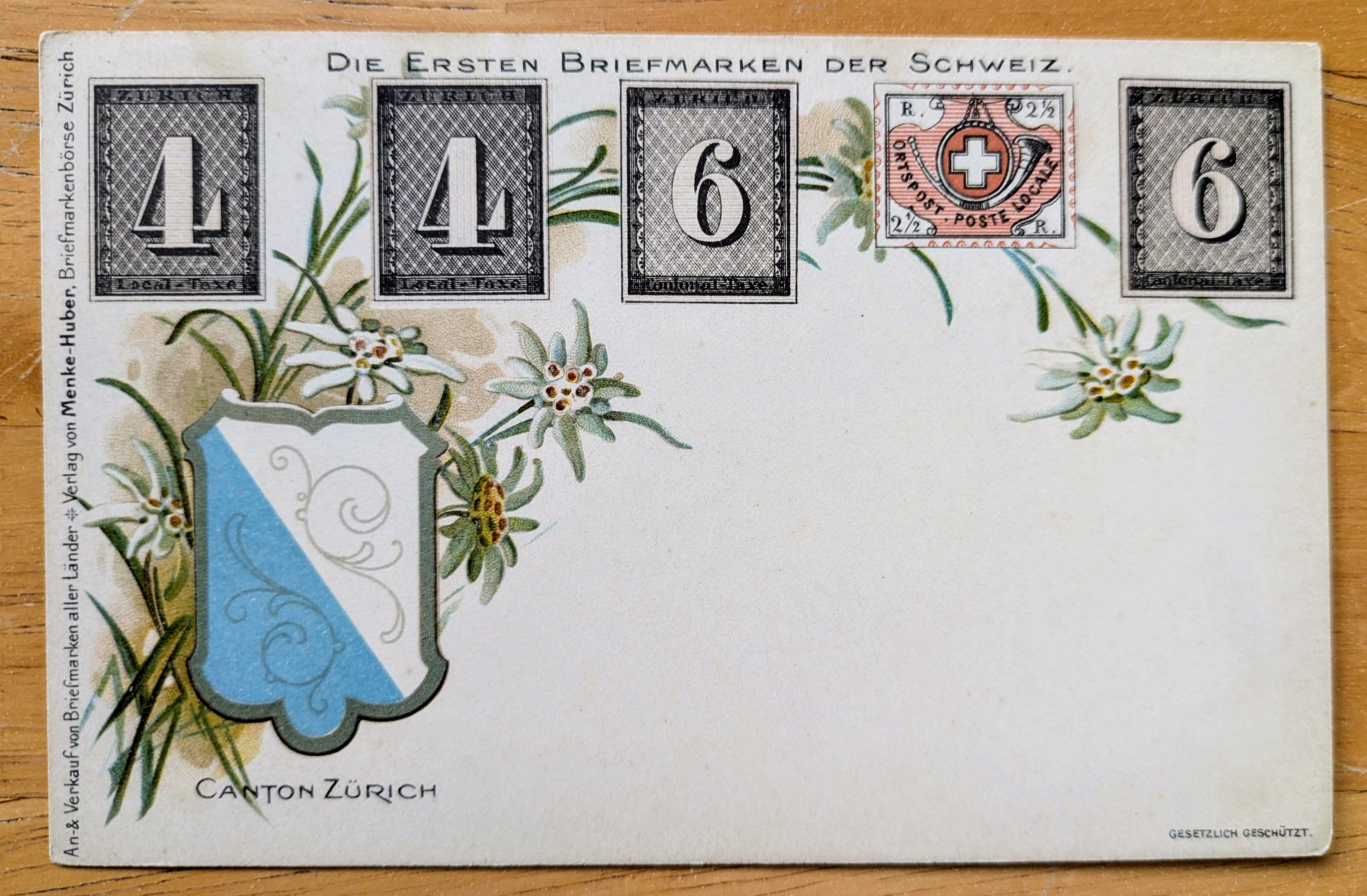 1900s Menke-Huber Swiss Stamps Floral Postcard - Rarer Stamp Design ...