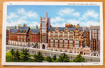 1937 Teachers College, New York City Linen Postcard - Colorful Lithograph Postcard - Antique New York City NYC Postcard