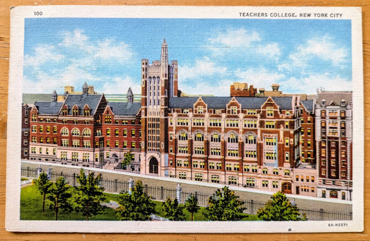 1937 Teachers College, New York City Linen Postcard - Colorful Lithograph Postcard - Antique New York City NYC Postcard