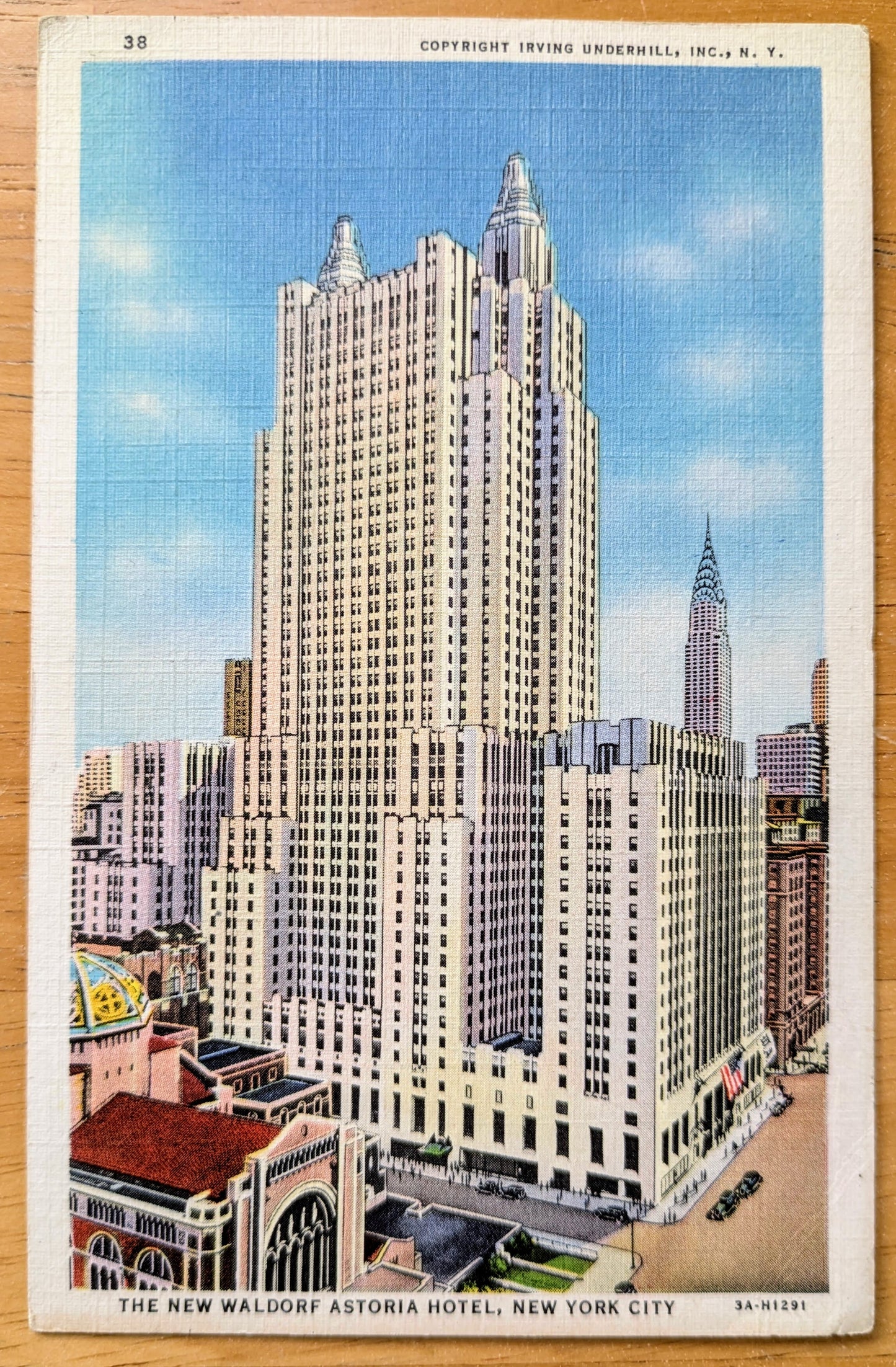 1937 The New Waldorf Astoria Hotel, New York City Linen Postcard - Colorful Lithograph Postcard - Antique New York City NYC Postcard