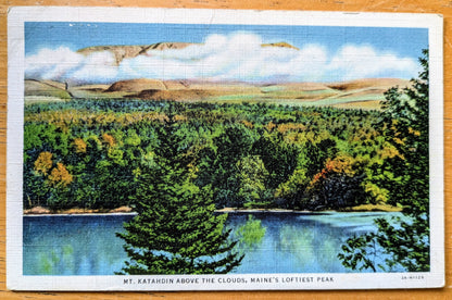 1936 Mt Katahdin Above the Clouds Maine Linen Postcard - Chromo Lithograph - Antique Maine Mountains Postcard