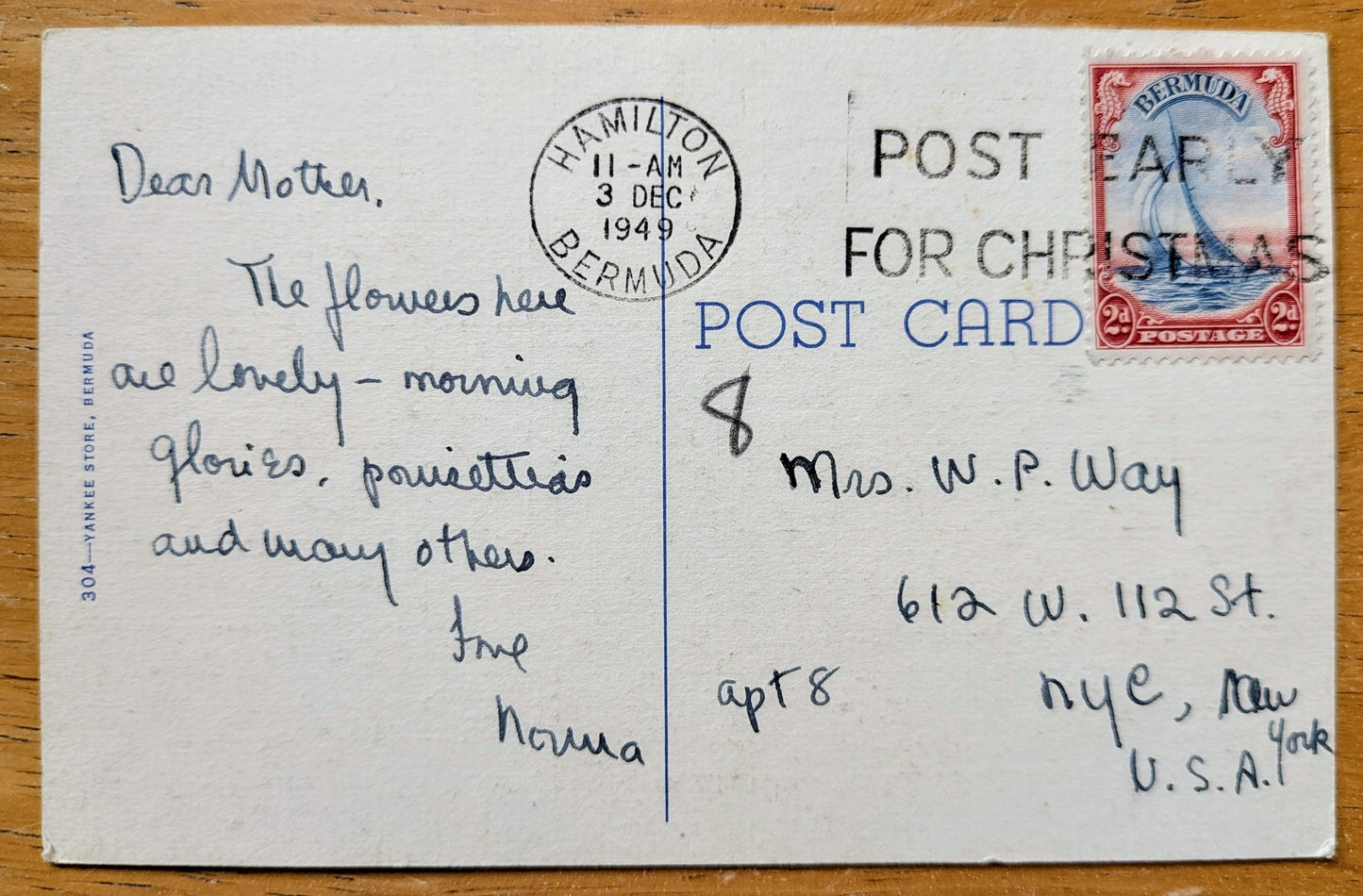 1949 A Corner in Paget, Bermuda Linen Postcard - Chromo Lithograph - Antique Bermuda Floral Textured Postcard