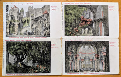 Lot of 4 1900s Parsifal Opera Tremont Theatre Boston MA Postcards - Hand Tinted - Antique Lithograph Wagner's Festival Opera Postcards