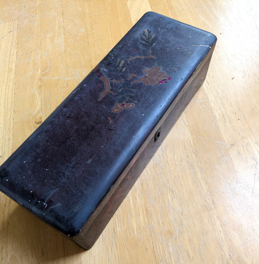 Antique Japanese Leaf Design Jewelry Box - Trinket Box - Treasure Chest - Made in Japan - Slight Paint Chipping