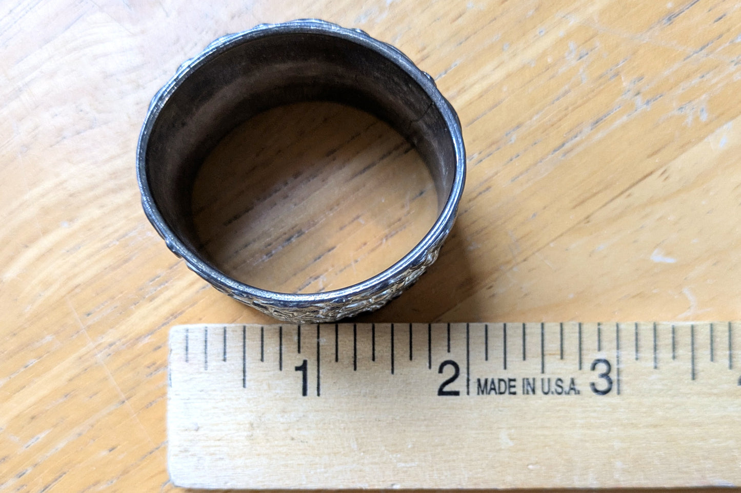 Vintage Set of 3 Rococo Floral Repoussé Napkin Rings - Tested Silverplate - Dinner Parties - Measurements Seen in Photos