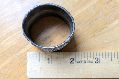 Vintage Set of 3 Rococo Floral Repoussé Napkin Rings - Tested Silverplate - Dinner Parties - Measurements Seen in Photos