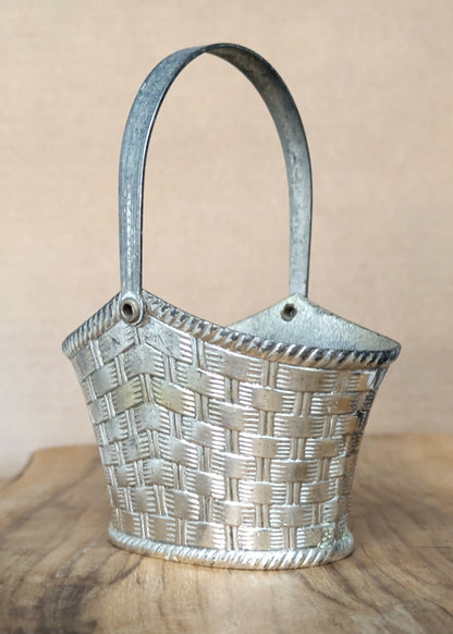 Raimond Silver Plated Woven Basket - Trinket Basket - Accessory Holder - Measurements Seen in Photos