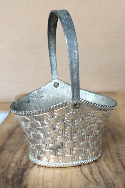 Raimond Silver Plated Woven Basket - Trinket Basket - Accessory Holder - Measurements Seen in Photos
