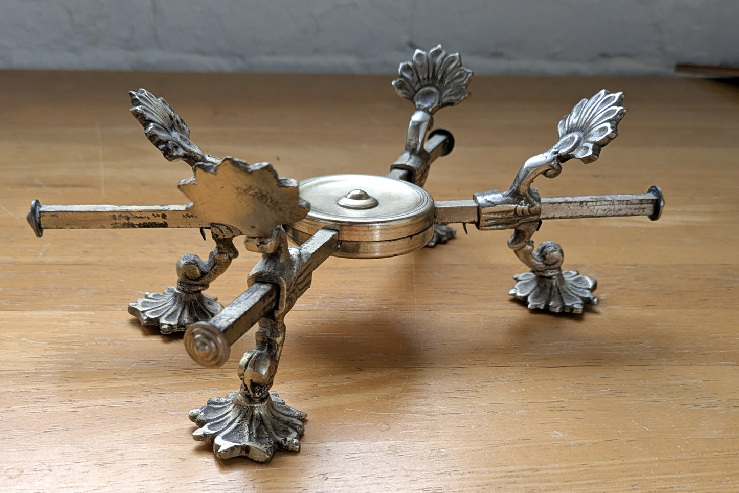 Vintage Brass Extendable Potholder - Brass Trivet - Plume Design - Mottahedeh - Dinner Parties - Measurements Seen in Photos