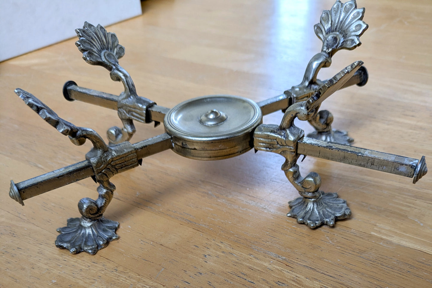 Vintage Brass Extendable Potholder - Brass Trivet - Plume Design - Mottahedeh - Dinner Parties - Measurements Seen in Photos