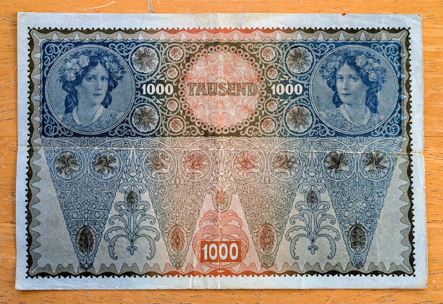 1919 (1902) Austria-Hungary 1000 Kronen Note - 1919 Austria Overprint - Rarer Reverse - 1902 Austrian One Thousand Krone Stamped Note - P#60
