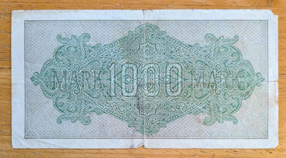 1922 Germany 1000 Mark Banknote - Reichsbanknote - Rarer Knotted Rope Watermark - 1922 One Thousand Mark Note - P#76f