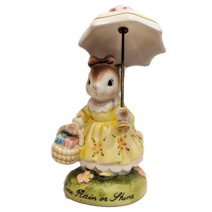 Exclusive 1983 Porcelain "Rain or Shine" Cherished Moments Avon Bunny Rabbit Figurine