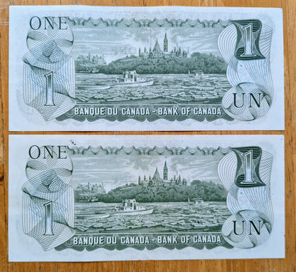 1973 Canadian 1 Dollar Consecutive Serial Banknotes - Crow / Bouey Signatures - Pair or Trio Set - 1973 Canada One Dollar Note - P#85c