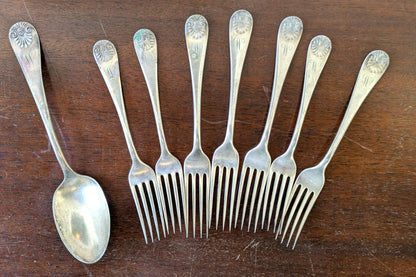 Towle Shell II Pattern 1889 Dinner Set - Stamped and Tested Silverplate - Forks and Spoons - 8 Pieces - Dinner Parties