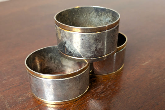 Set of 3 Gold Tone Rimmed Oval Shaped Napkin Rings - Silverplated - Dinner Parties - Measurements Seen in Photos
