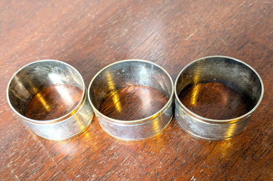 Set of 3 Gold Tone Rimmed Oval Shaped Napkin Rings - Silverplated - Dinner Parties - Measurements Seen in Photos