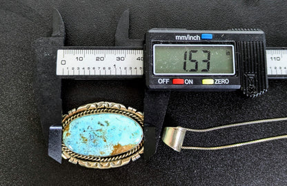Betty Lee Navajo Sterling Silver Thunder Mountain Turquoise Pendant Necklace - Rare Turquoise Stone - Vintage B Lee Native Turquoise Pendant