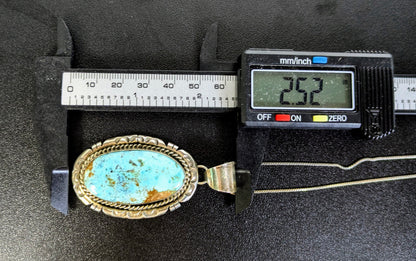 Betty Lee Navajo Sterling Silver Thunder Mountain Turquoise Pendant Necklace - Rare Turquoise Stone - Vintage B Lee Native Turquoise Pendant