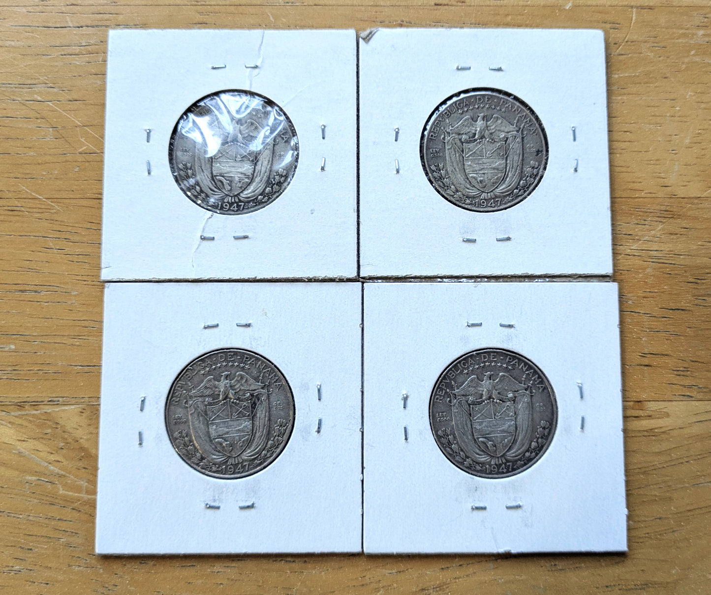 Lot of 4 Panama 1/4 Balboas 1947 - Great Conditions, Great Deal - 90% Silver Quarter Balboa Coin 1947 Panama, Only 700,000 Made