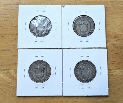 Lot of 4 Panama 1/4 Balboas 1947 - Great Conditions, Great Deal - 90% Silver Quarter Balboa Coin 1947 Panama, Only 700,000 Made