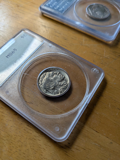 Vintage PCGS Rattler Buffalo Nickel Trio – Near-Consecutive Certs (1937 MS65 / 1938-D MS66 & MS65) – Original Submission Lot