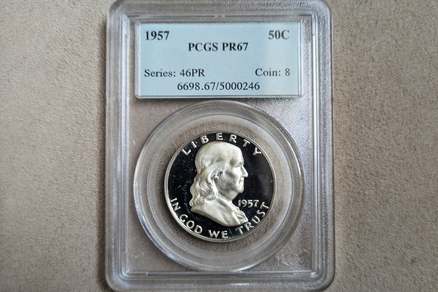 1957 Franklin Half PCGS PR67 - Deep Obverse Frost / Mirror Fields - High Eye Appeal