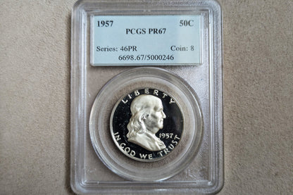 1957 Franklin Half PCGS PR67 - Deep Obverse Frost / Mirror Fields - High Eye Appeal
