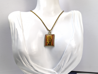 Saint Anthony of Padua Gold Toned Religious Protection Necklace - St Anthony Holding Baby Jesus Necklace