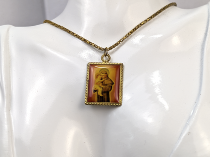 Saint Anthony of Padua Gold Toned Religious Protection Necklace - St Anthony Holding Baby Jesus Necklace