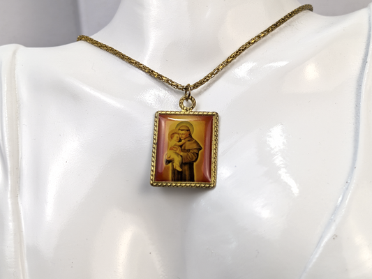 Saint Anthony of Padua Gold Toned Religious Protection Necklace - St Anthony Holding Baby Jesus Necklace