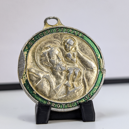 Vintage Saint. Christophers Protection Aluminum Pendant - Protect Us St. Christopher Religious Medallion