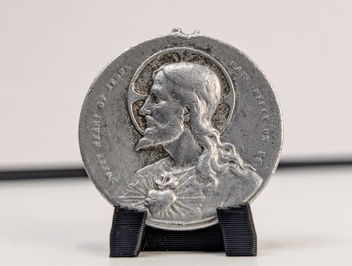 Sacred Heart of Jesus Aluminum Pendant Damaged - Damaged Sacred Heart Our Lady of Mount Carmel Medal
