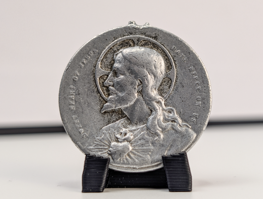 Sacred Heart of Jesus Aluminum Pendant Damaged - Damaged Sacred Heart Our Lady of Mount Carmel Medal