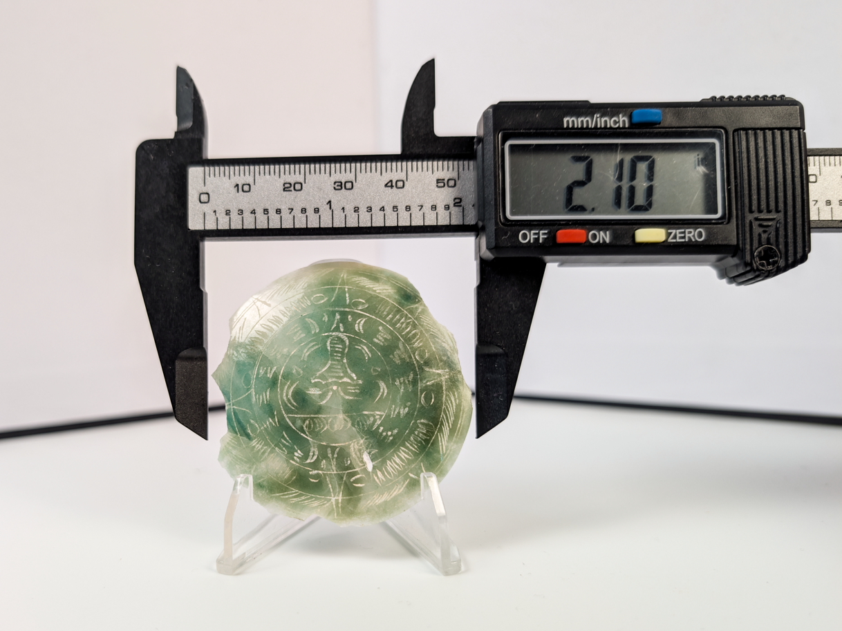 Antique Inca Carved Sun God on Natural Green Stone - Unique Aztec Calendar Carved Stone