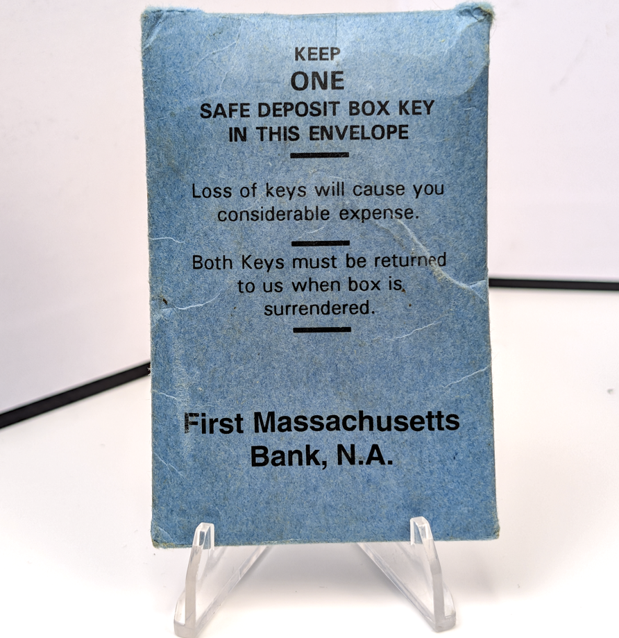 First Massachusetts Bank Safety Deposit Box Pair of Key - Vintage Safety Deposit Box Set of Keys