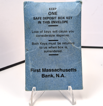 First Massachusetts Bank Safety Deposit Box Pair of Key - Vintage Safety Deposit Box Set of Keys