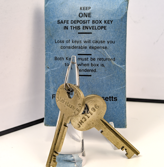 First Massachusetts Bank Safety Deposit Box Pair of Key - Vintage Safety Deposit Box Set of Keys