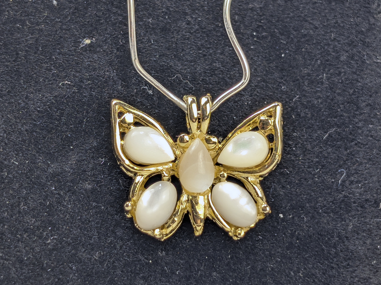 Dainty Gold-Toned Butterfly Pendant With Pearl Accents - Gorgeous Taiwan Gold-Toned Butterfly Necklace Pendant