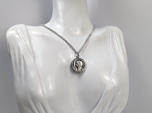 Portrait of The Virgin Mary Silver Toned Religious Necklace - Aluminum Hong Kong Stamped Mary Necklace