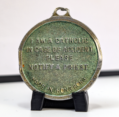 Vintage Saint. Christophers Protection Aluminum Pendant - Protect Us St. Christopher Religious Medallion