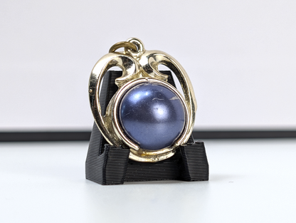 Vintage 1950s Silver Tone Open Scroll Pendant Pat No 2752764 - Magnetic Interchangeable Faux Blue Pearl Charm Mid Century Costume Jewelry