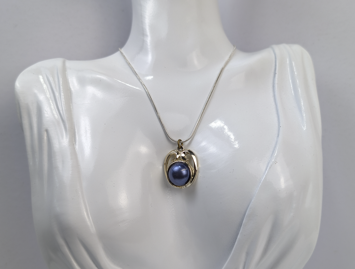 Vintage 1950s Silver Tone Open Scroll Pendant Pat No 2752764 - Magnetic Interchangeable Faux Blue Pearl Charm Mid Century Costume Jewelry