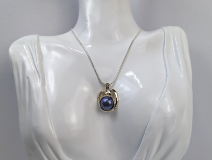 Vintage 1950s Silver Tone Open Scroll Pendant Pat No 2752764 - Magnetic Interchangeable Faux Blue Pearl Charm Mid Century Costume Jewelry